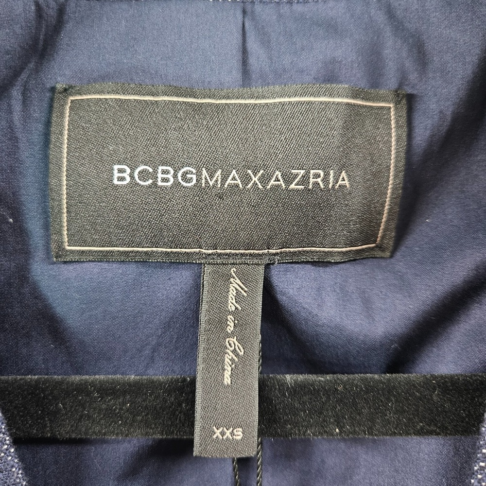 $268 NWT BCBGMaxazria Suit Blazer Jacket Women XXS Cotton Linen Navy Gray‎ NEW - Picture 9 of 16
